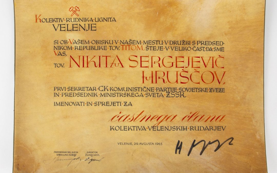 Svečana listina Rudnika lignita Velenje (uradna kopija)